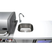 Close-up of the stainless steel sink and faucet integrated into the Mont Alpi 805 Deluxe Island countertop beside the beverage center.