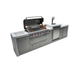 Perspective view of the Mont Alpi 805 Deluxe Island with open grilling area, kegerator, and spacious countertop workspace.