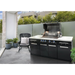 Mont Alpi 957 Island installed on a modern outdoor patio with open grill hood, built-in storage, and surrounding seating area.