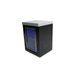 Side angled view of the Mont Alpi Black Stainless Steel Fridge Cabinet Module highlighting the black cabinet finish and illuminated interior.