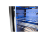 Adjustable wire shelving inside the Mont Alpi Black Stainless Steel Fridge Cabinet Module with blue LED lighting.