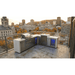 Mont Alpi Compact Island with Refrigerator installed on a rooftop terrace, featuring a stainless steel grill, sink, beverage tap, and dual outdoor refrigerators.