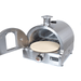 Open-door view of the Mont Alpi portable pizza oven revealing the removable pizza stone and spacious stainless steel cooking chamber.