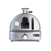 Front view of the Mont Alpi portable pizza oven featuring a stainless steel body, temperature gauge, viewing window, and gas control knob.