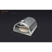 Mont Alpi universal side burner pizza oven with dimensions displayed, featuring a stainless steel body, integrated thermometer, and ceramic pizza stone.