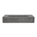 Light grey Pyromania Alchemy fire table with smooth rectangular concrete design and lava rocks.