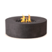 Avalon charcoal color fire pit with lava rocks and active gas flames.