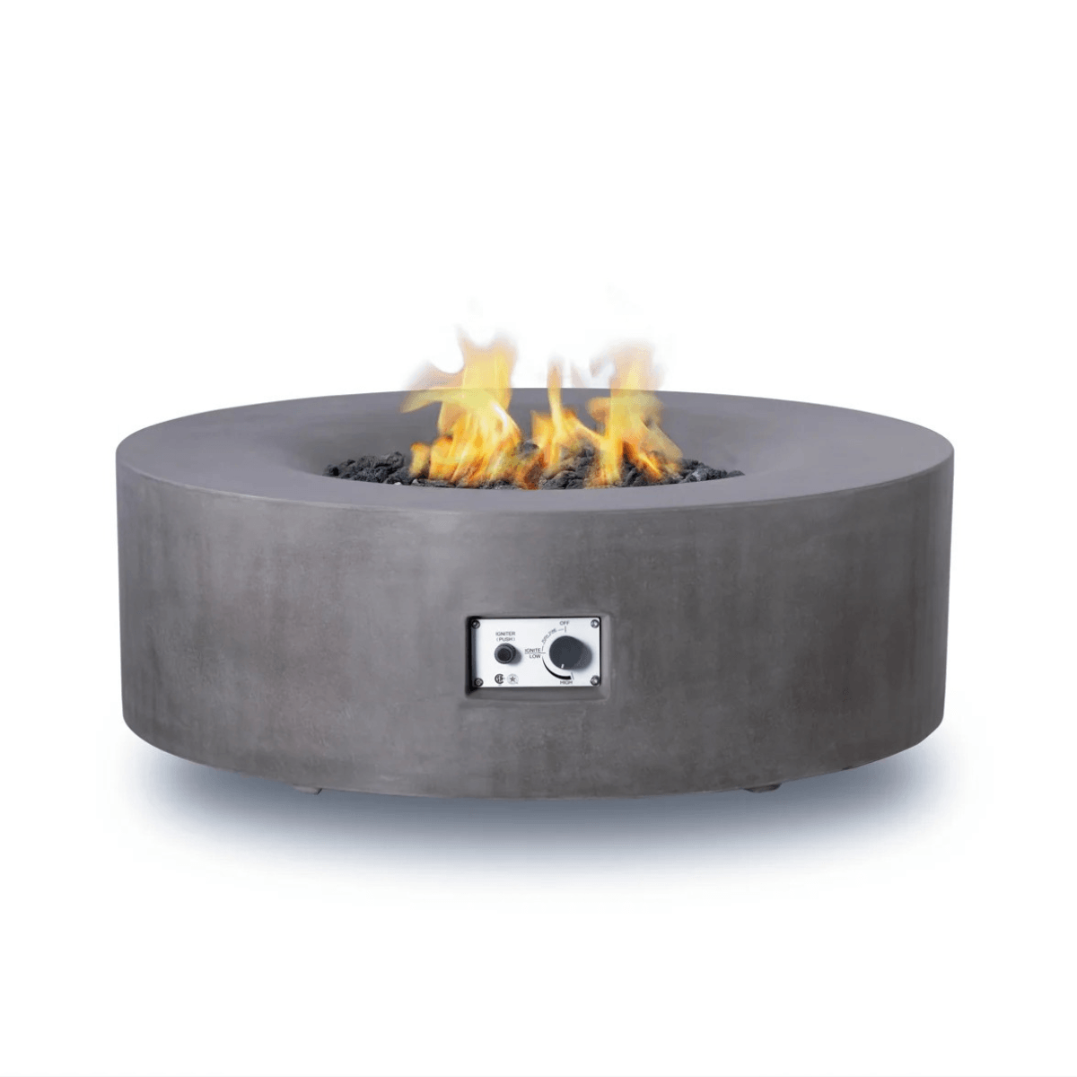 Avalon fire pit with flame display and front control panel.