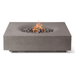 Pyromania Infinity Fire Table in grey concrete finish with lava rocks and glowing fire flame.