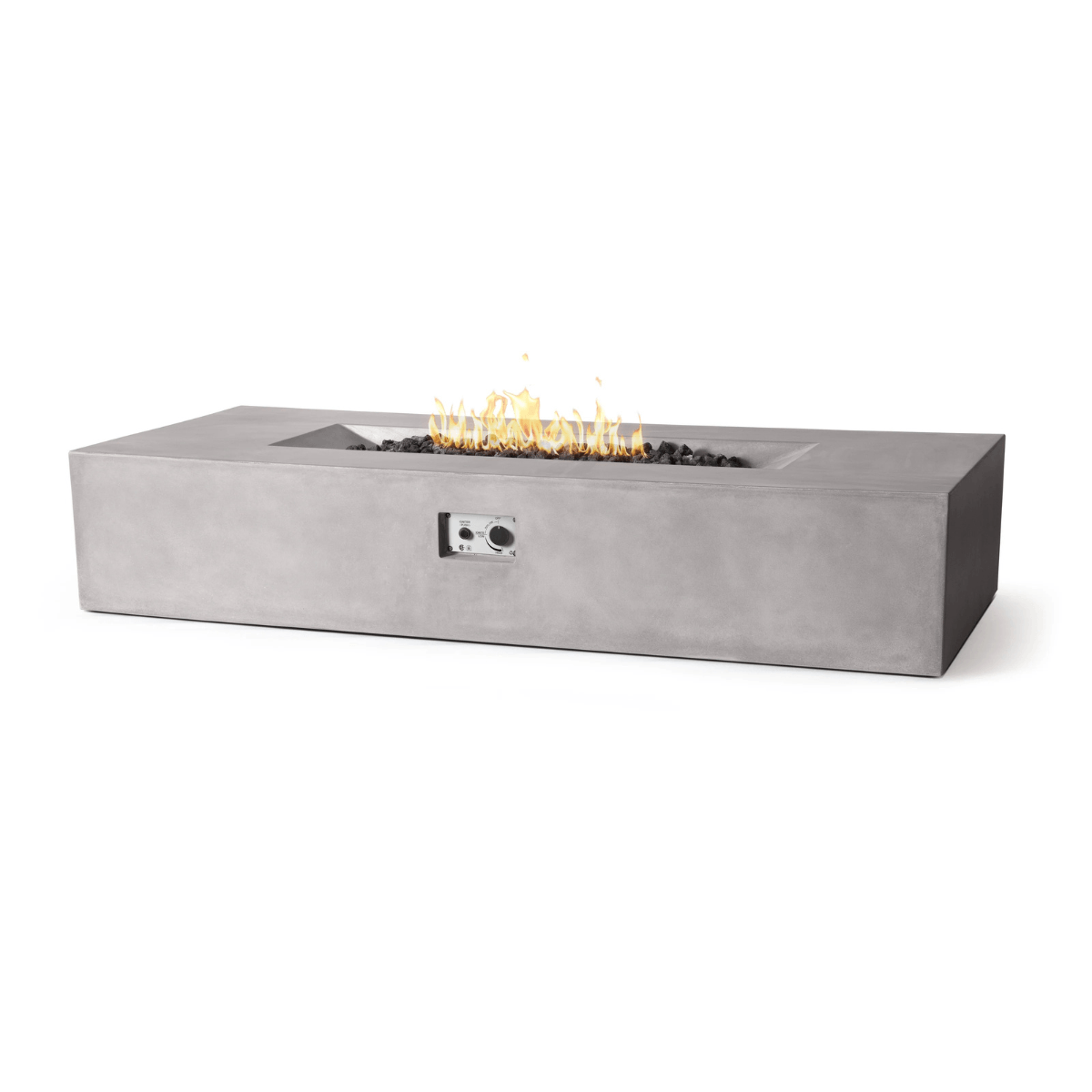 Pyromania Laguna concrete fire table with linear burner and modern rectangular design.