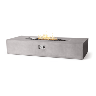 Pyromania Laguna concrete fire table with linear burner and modern rectangular design.