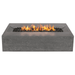 Pyromania Millenia rectangular concrete fire table with lava rocks and active gas flames.