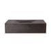 Pyromania Moderne dark concrete fire table with lava rock burner insert and rectangular design.