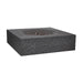 Dark grey Pyromania Monument fire table with recessed lava rock burner design.