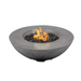 Pyromania Shangri-La concrete fire table with active flames and lava rock burner.