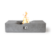 Minimalist front view of the Pyromania Venice concrete fire table with flame and control panel.
