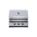Twin Eagles 30-inch stainless steel built-in gas grill with three burner control knobs and hood thermometer